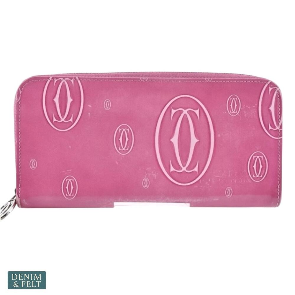 Cartier Pink Enamel Must de Cartier Happy Birthday Zip Around Long Wallet Silver